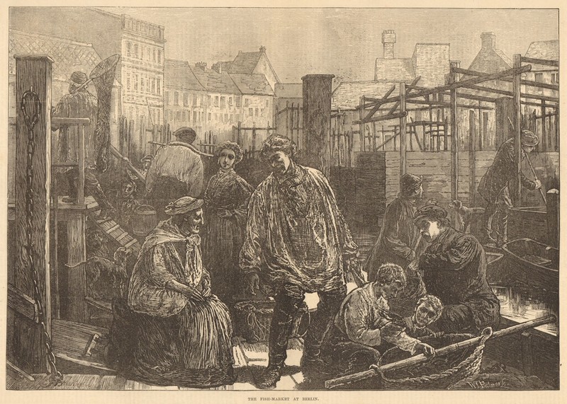 The fish-market at Berlin 1874 old antique vintage print picture