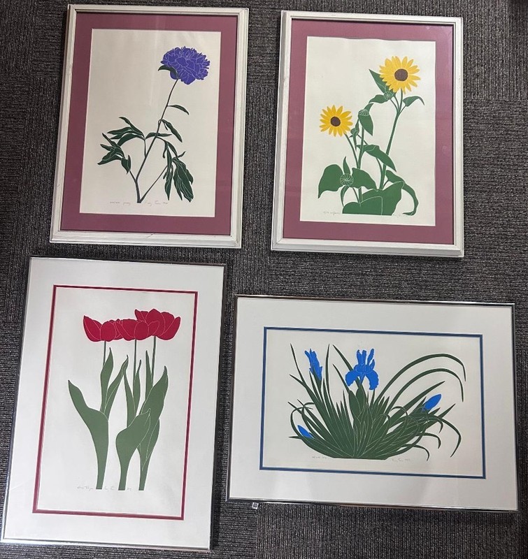 Henry Evans, Lim. Ed., Set of 4 Hand Signed Botanical Lithographs Framed