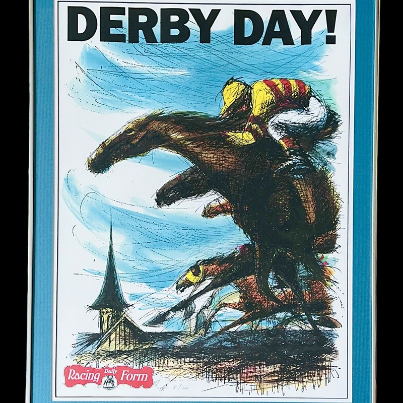 VTG Derby Day Horse Racing Print Pierre Bellocq Signed 5/200 Framed 1991 gallery