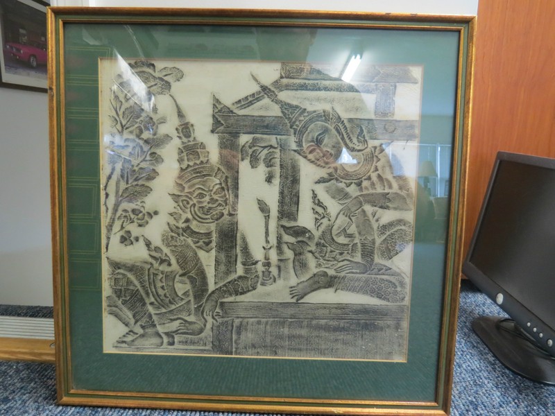 Antique / Vintage Original Buddhist Temple Etching 17″ x 16″ Framed, Excellent
