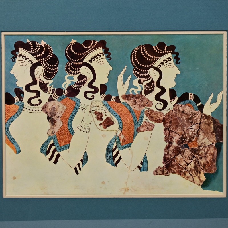 Antique Original Vintage Ancient Fresco Figurative Ladies Illustration Print gallery
