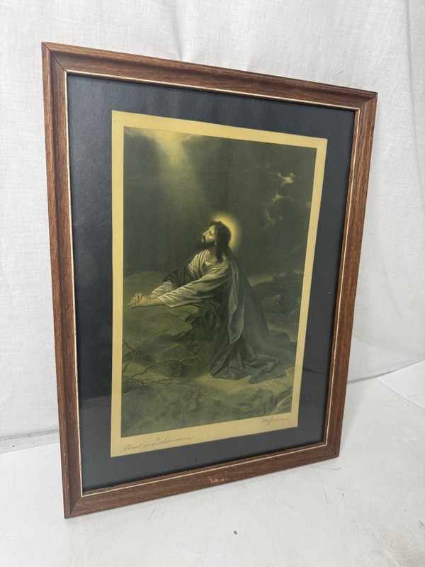 HEINRICH HOFMANN Signed CHRIST IN THE GARDEN OF GETHSEMANE 17″x13″