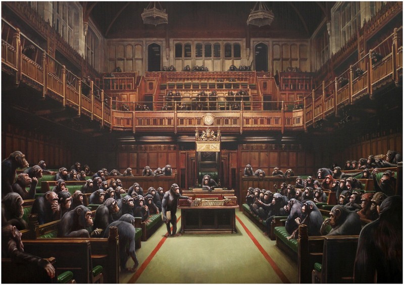 Banksy Monkeys In Parliament Graffiti Large Art Framed Canvas Picture 20×30″