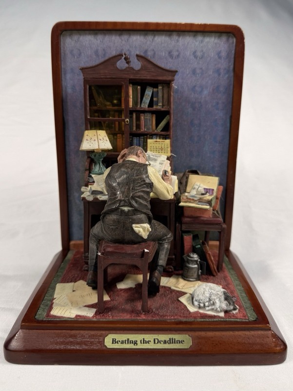 Danbury Mint «Beating The Deadline» Sculpture Norman Rockwell Painting See Pics