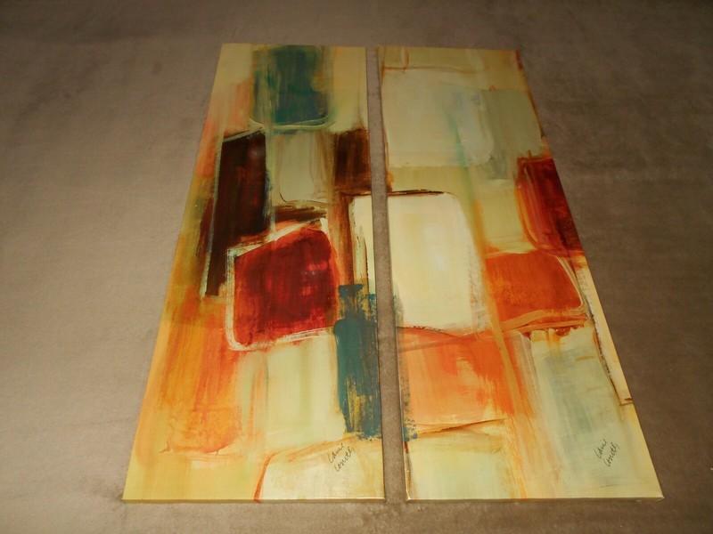 **LANIE LORETH** ABSTRACT DIPTYCH (2 PC) «PEACEFUL PRELUDE» 12″ x 36″ SIP CANVAS