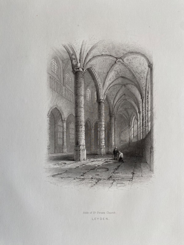 1853 Antique Print; Leyden / Leiden, St Peters Church after W.H. Bartlett