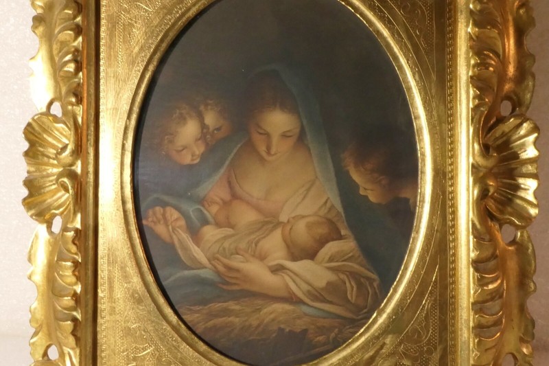 THE HOLY NIGHT PRINT BY CARLO MARRATA NATIVITY SCENE ANGELS MADONNA GOLD FRAME gallery
