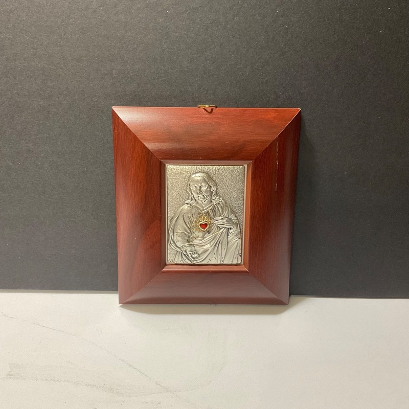 Vintage Small Framed Creazioni Artistiche Sacred Heart Silver Plate Relief Art gallery