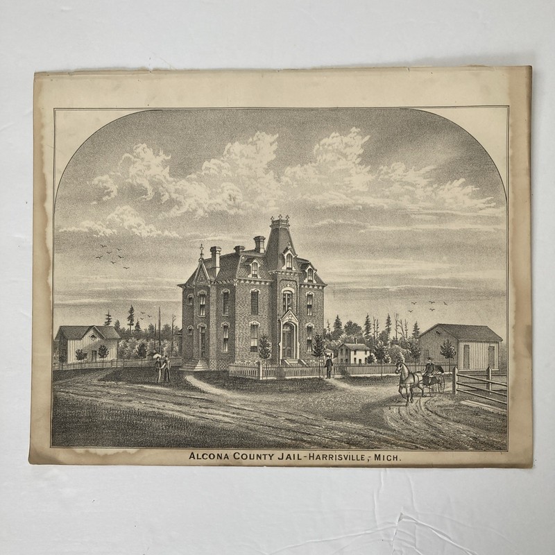 Alcona County Jail Harrisville, MI 1883 Art Sketch Print Unframed 13"x10"+
