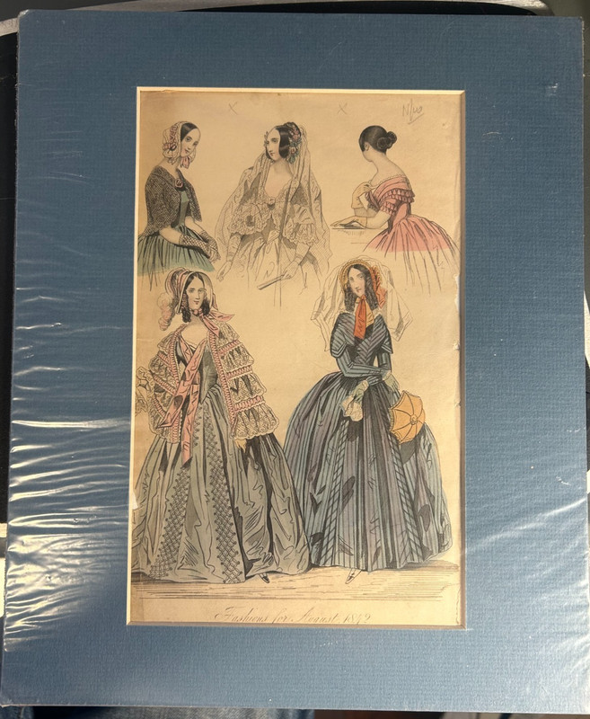 1842 Victorian Fashion Plate Hand Colored Engraving Godey’s Graham’s August