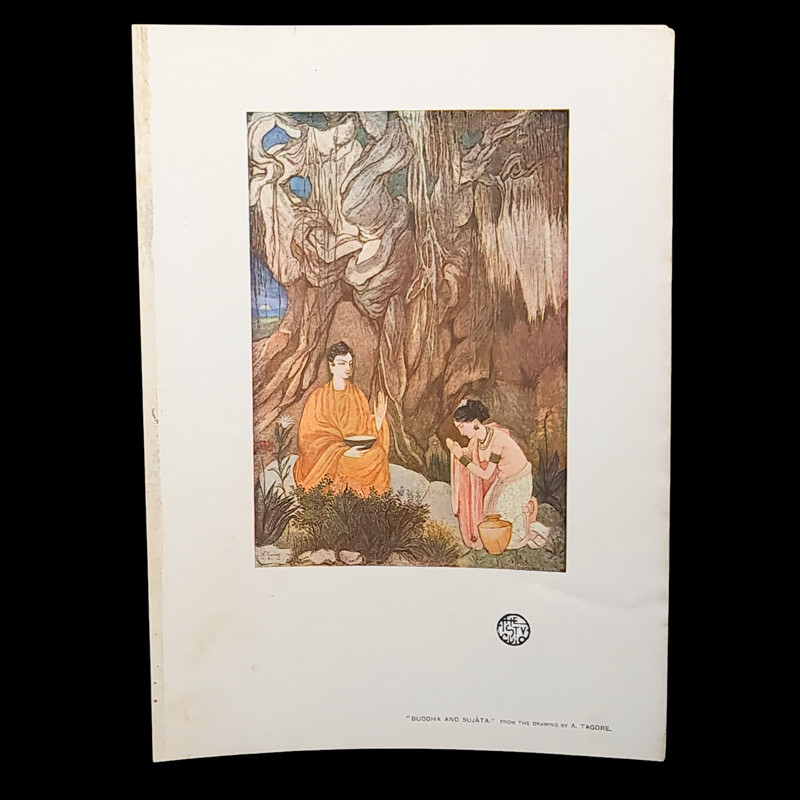 Vintage Buddha and Sujata Print Abanindranath Tagore Art Nouveau 29x21cm