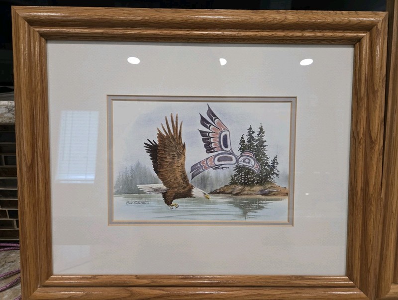 Set Of Art Prints By Artist Sue Coleman Framed And Matted Eagle And Wolves VNTG gallery