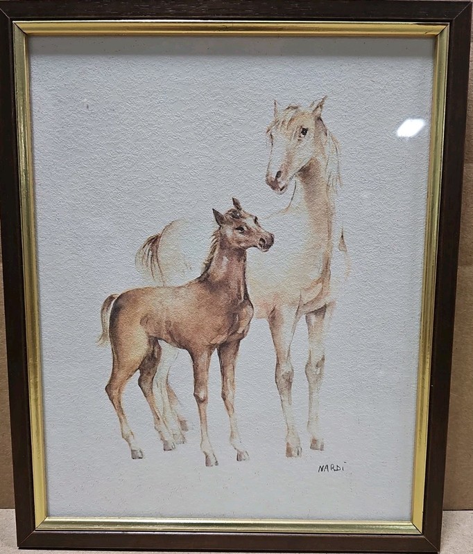 Enrico Nardi Framed Lithograph Print Il. Grifo S.R.L Milan Italy Horse Foal
