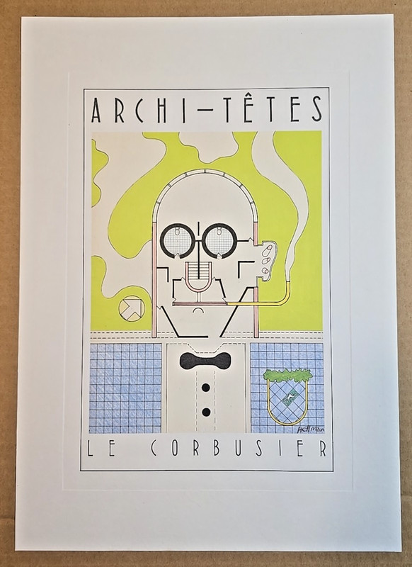 Unframed Lithograph "Le Corbusier " by Louis Hellman Archi-tetes Series WS9D