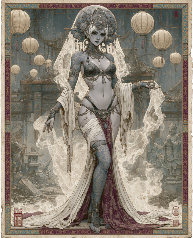 8×10 White Haired Alien Courtesan With Lanterns Art Print – 969167217