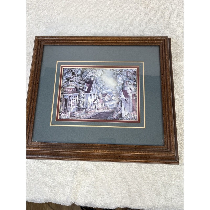 Vintage 3D Paper Tole Shadowbox Framed Seaside Village Scene Antiques Shop Ships gallery