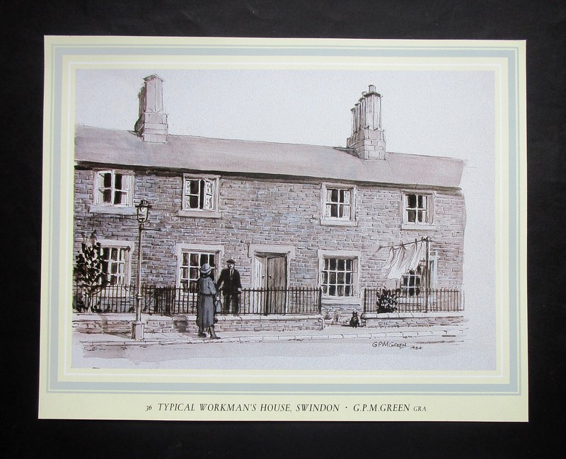 G. GREEN 11.20" x 8.80" SUPERB RAILWAY PRINT " WORKMANS HOUSE IN SWINDON " gallery