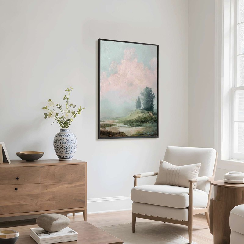 Misty Landscape with Trees Framed Canvas Print Serene Nature Wall Art gallery
