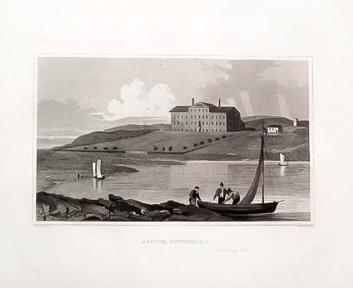 Original 1846 Hinton American Engraving – Asylum Newport Rhode Island