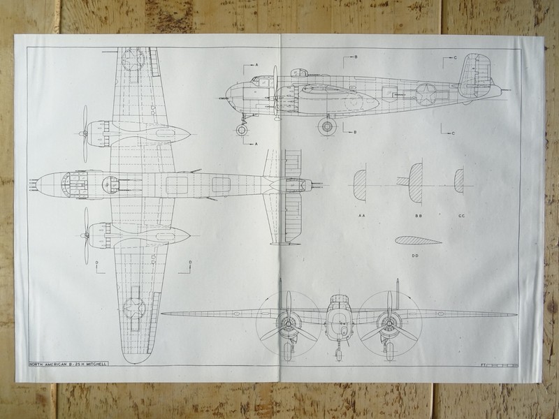 WW2 USA AMERICAN Aircraft NORTH AMERICAN B-25G & B-25H Scale Design Plan c1944
