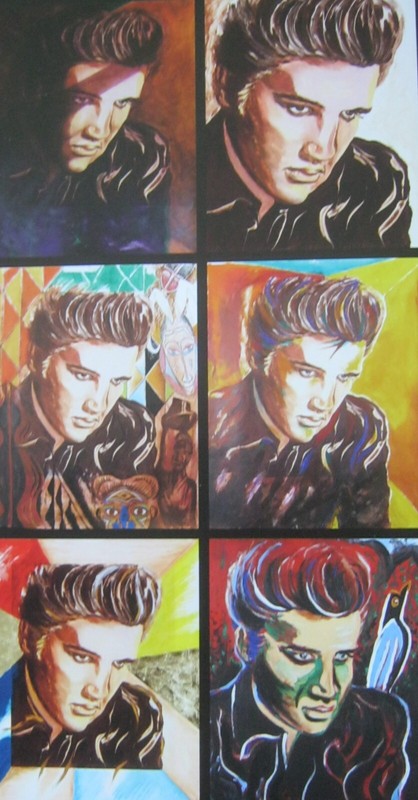 ART OF ROLLING STONES RONNIE WOOD ELVIS PRESLEY 1985 SPLENDID MOUNTED PRINT