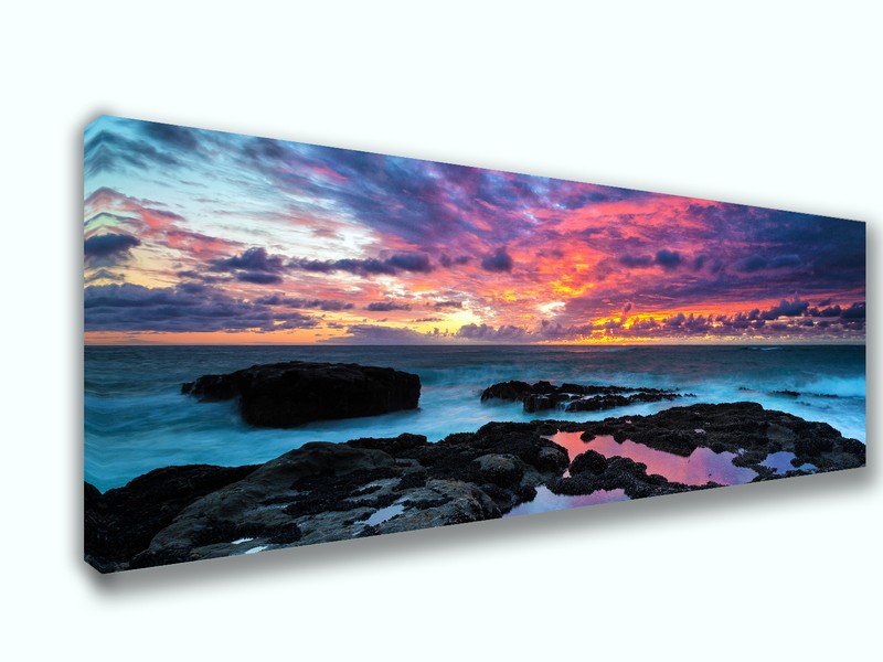 Cloudy Sea View in Color Panoramic Picture Canvas Print Home Decor Wall Art