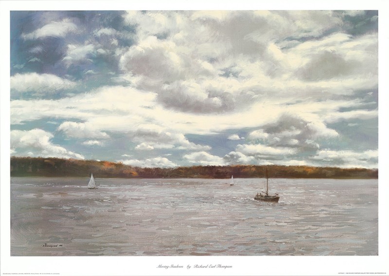 Richard Earl Thompson Moving Shawdows Ship and Sailboat Nautical 38×27 in