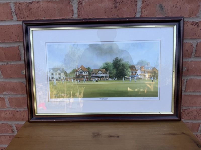 Sunday Cricket ” The Cricket Green” By Terry Harrison Signed Framed Print