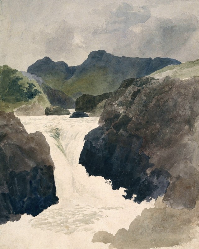 18000s Watercolor River Rapids Landscape Painting Giclee Print on Fine Art Paper