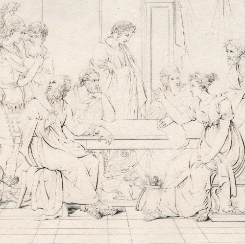 Company of the Athenians Classical Greek Interior Scene 1808 Engraving w text