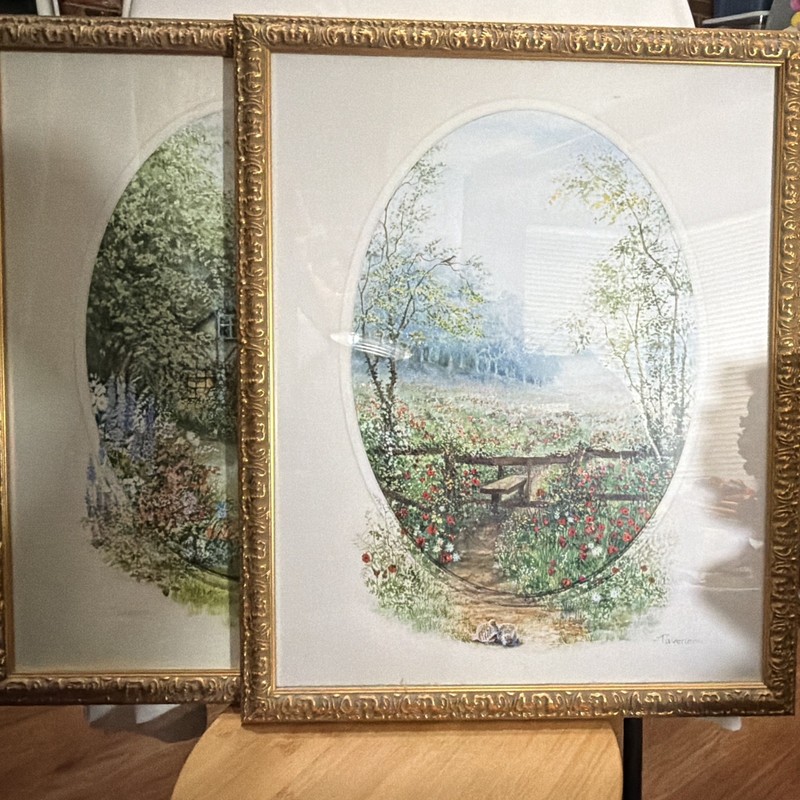 Taverner Signed Framed Matted Prints Set 2 Cottage Landscape Flowers Brazil