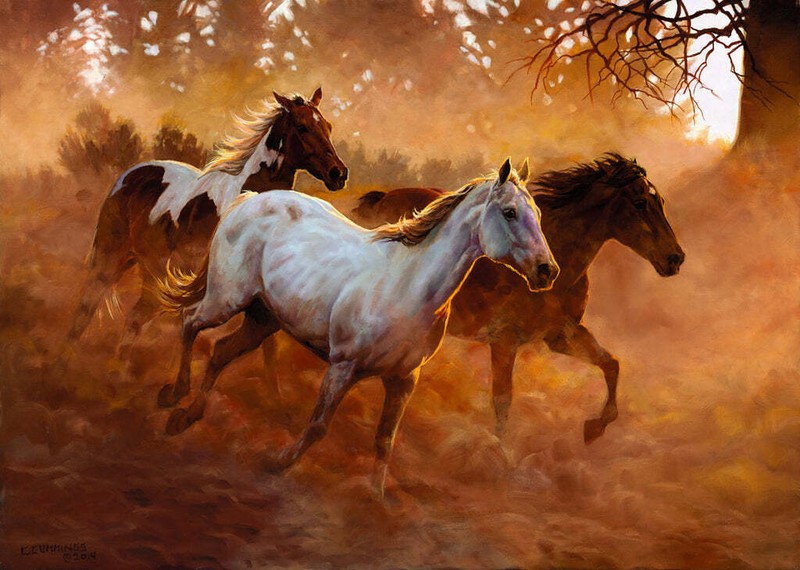 Gold Run by Chris Cummings Fine Art Print Horse Cowboy Western Landscape 11×14