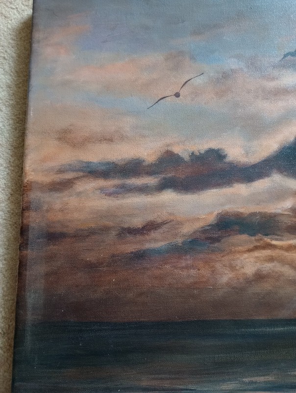 Picture Seascape Sunset 60x40cm Unframed Canvas Brown Grey Seabirds Sea Wall Art gallery