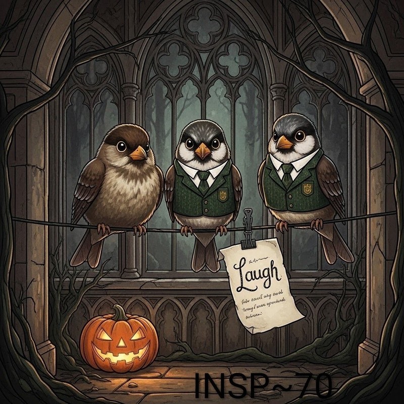 Gothic Fantasy Birds Art Print Portrait Halloween Nature Illustration