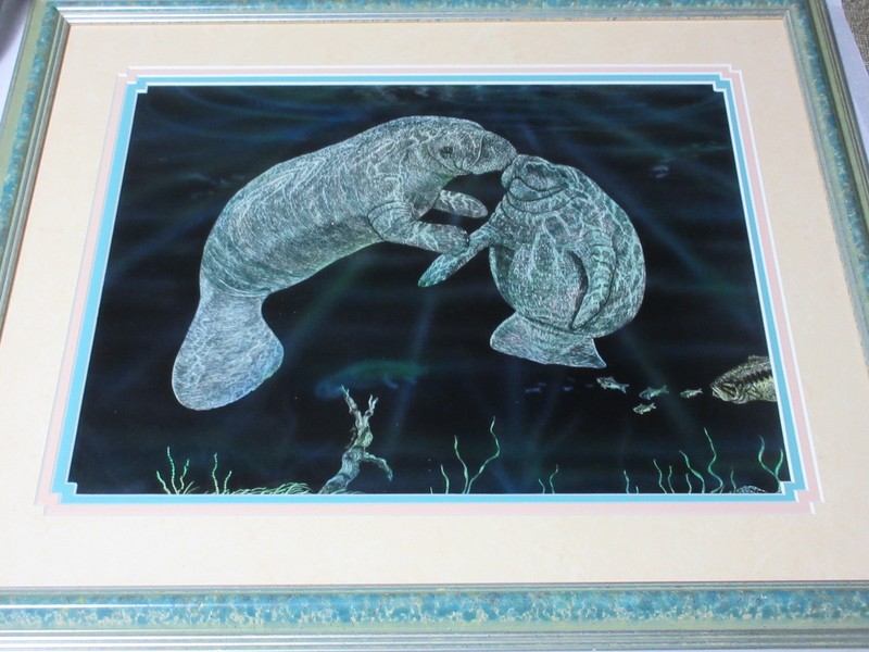 MANATEE PRINT TRIPLE MATTED 15 1/4″ X 11/2″ PRINT 22 1/4″ X 18 1/2″ WOOD FRAME
