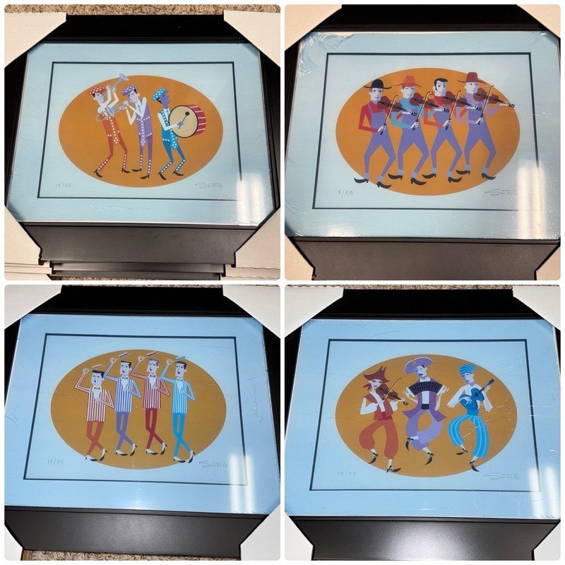 SHAG Josh Agle 55 Years of Music Disneyland Print Set of 4 Framed w/ COA – RARE