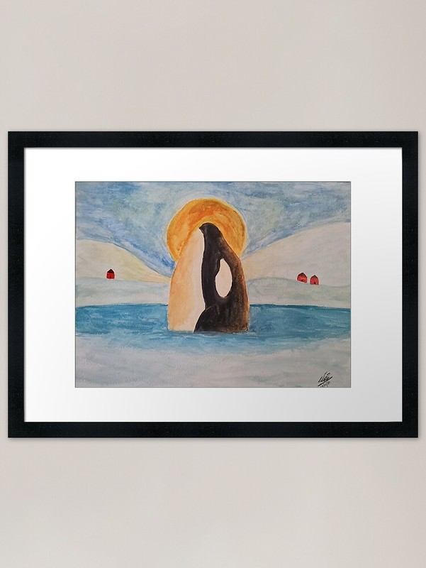 Orca Breaking Through The Ice Frame Framed Wall Art Poster Canvas Print Picture