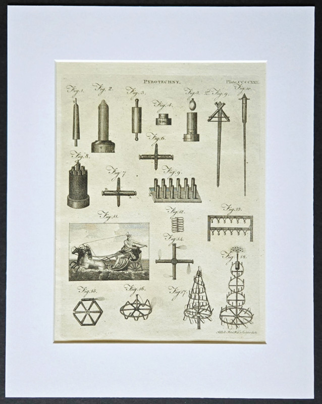 Antique 1830 Copper Plate Engraving Book Plate Print 11x14 - Pyrotechnics gallery