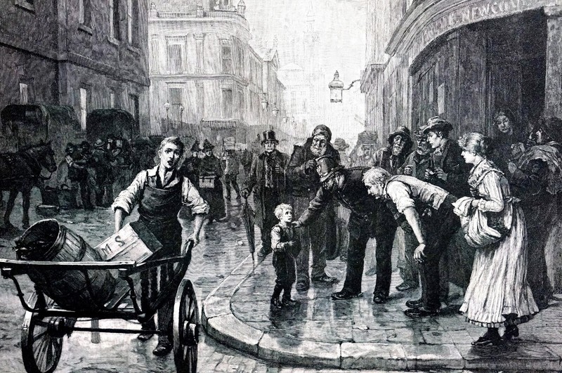 A Lost Child 1891 CHILD IN TOWN SQUARE ADULTS HELPING FIND PARENTS Matted Print