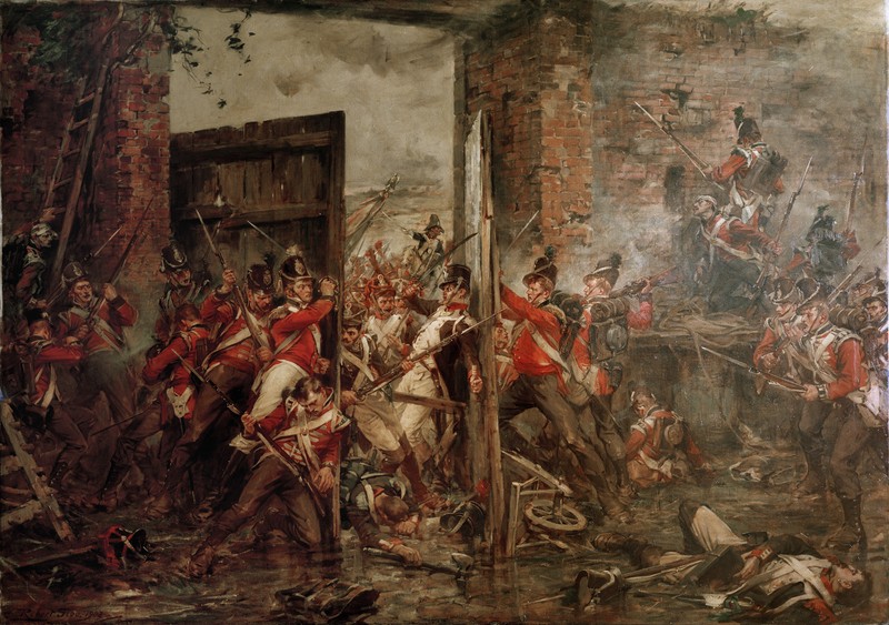 Art Print Robert Gibb Closing the Gates at Hougoumont Oil painting Giclee Canvas