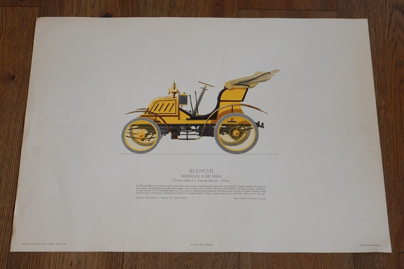 1903 BIANCHI 8 HP, BY EDIZIONI PINAFARINA, 1965 ART PRINT, 18 7/8″ X 26 1/2″