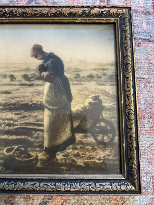 Vintage Print Framed The Angelus By Jean Millet European Farmers Praying gallery
