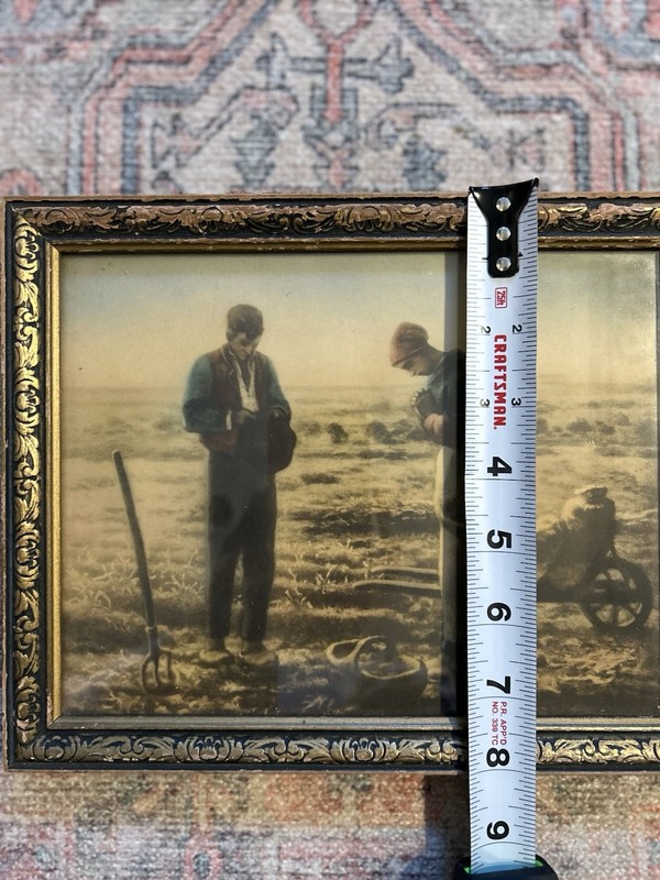 Vintage Print Framed The Angelus By Jean Millet European Farmers Praying gallery