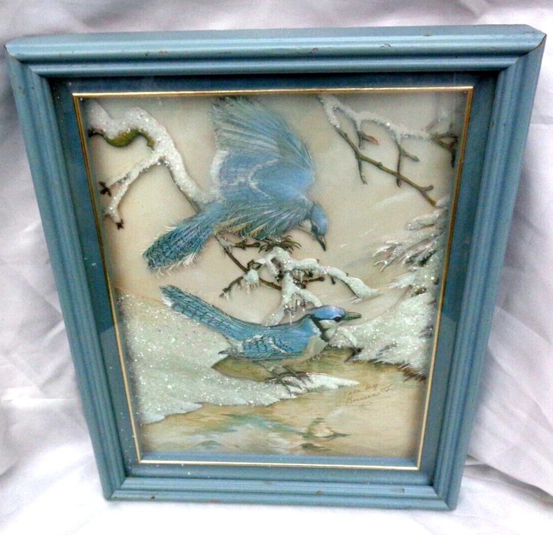 PAPER TOLE AWARD WINNER Hand-Signed «Blue Jays in Winter» by Basil Ede 3-D