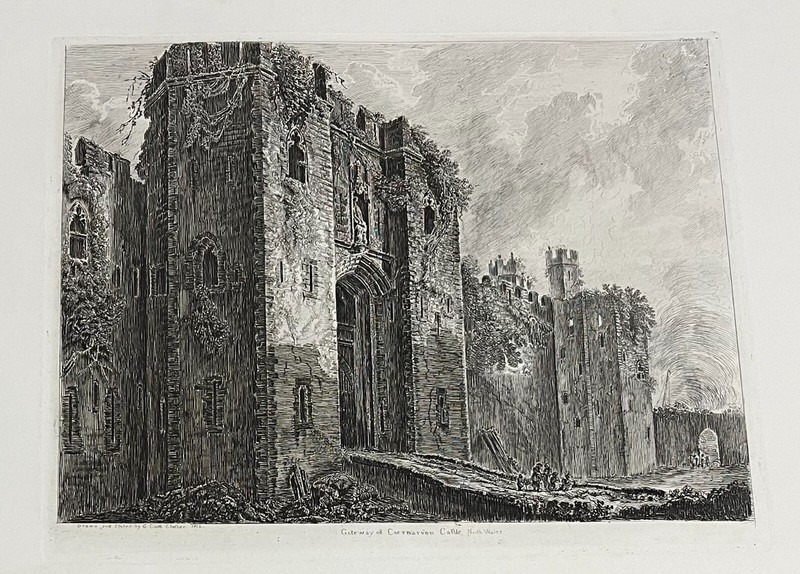 George Cuitt (1779 – 1854) Original Etching 1848 CAERNARFON CASTLE Gwynedd Wales
