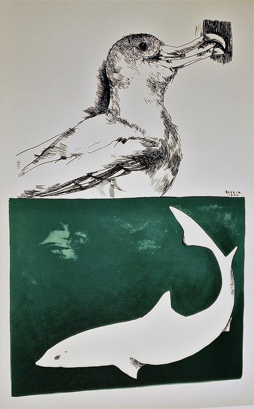 LEONARD BASKIN – MOBY DICK SUITE Original Color Lithograph SEAGULL SHARK Signed