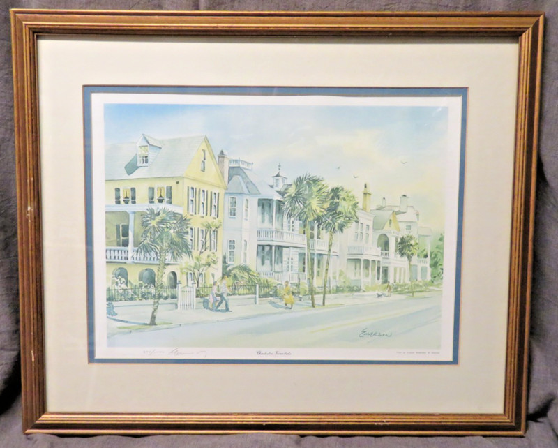 Framed/Matted Ed Emerson "Charleston Verandahs" Signed Watercolor Print 874/1000
