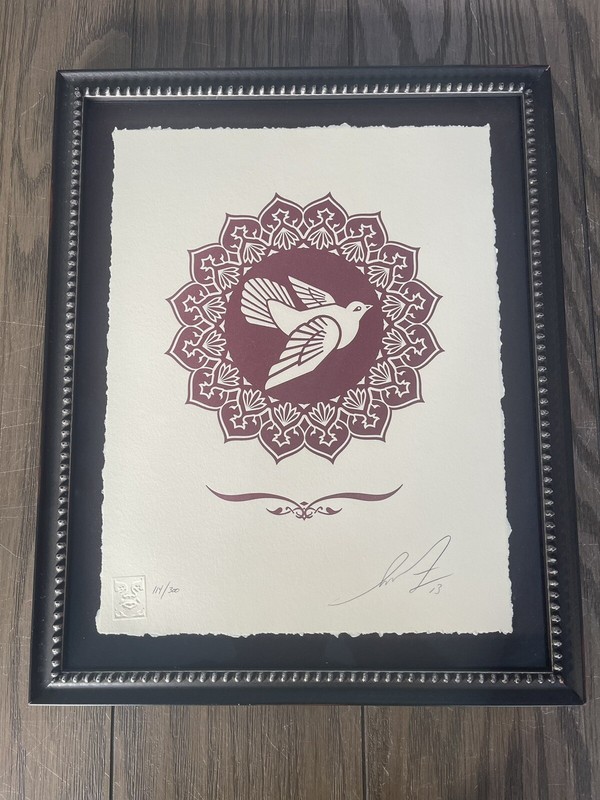 Shepard Fairey 2013 Peace Dove Letterpress Obey Giant Custom Framed NO RESERVE