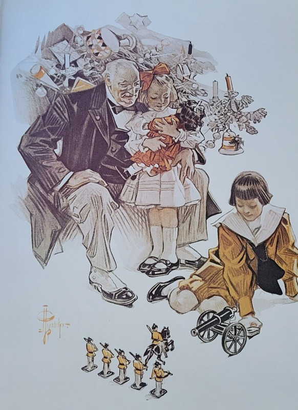 Grandpa and Children With Christmas Gifts by J.C. Leyendecker SEP Cover Print