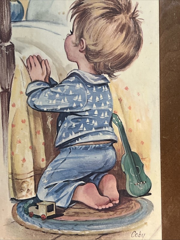 Vintage Prints 1979 Lithograph Pair Wood Girl Boy Praying Bedtime Coby Pictures gallery